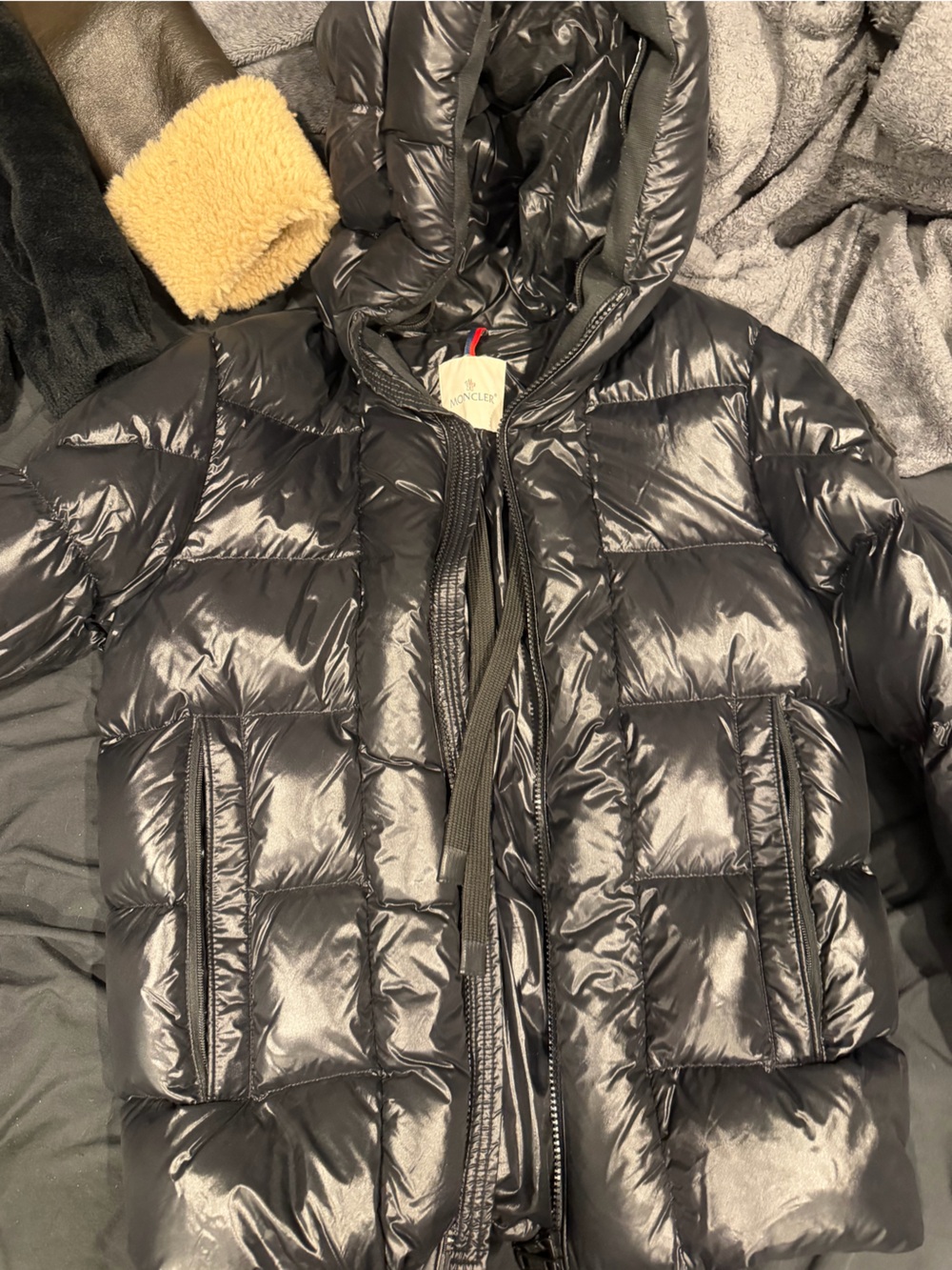 Moncler Black Shiny Quilted Down Puffer Jacket with Hood